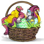 anthro basket belly big_egg big_tail blue_eyes container duo easter_basket easter_egg fur grass holidays male male/male paint plant purple_body scales scaly_tail sitting smile tail toothy_grin yellow_belly puppiech0w easter cosmicwuffy octariax alligator alligatorid canid canine canis crocodilian domestic_dog husky mammal nordic_sled_dog reptile scalie spitz 1:1 digital_media_(artwork) hi_res