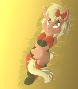 accessory ambiguous_gender blush bow_(feature) bow_accessory bow_ribbon brown_eyes clothed clothing feral footwear fur hair hair_accessory hair_bow hair_ribbon legwear ribbons smile socks solo underwear backsash hasbro my_little_pony equid mammal 2015 digital_media_(artwork) hi_res shaded