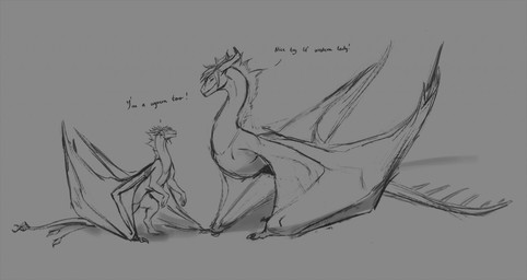 2_horns 6_horns ambiguous_gender biped bipedal_feral claws closed_smile dialogue digitigrade duo eye_contact feet feral fingers floating_horn grey_background horn looking_at_another mane membrane_(anatomy) membranous_wings mouth_closed multi_horn on_hind_legs quadruped side_view simple_background smile smooth_horn snout speech_marker standing tail tail_ridge tapering_tail text toes wavy_horn wing_claws wing_on_ground winged_arms wings jadedragoness european_mythology mythology itasa_(jadedragoness) tyler_(jadedragoness) dragon mythological_creature mythological_scalie scalie western_dragon wyvern 2019 english_text greyscale monochrome sketch