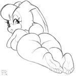 5_toes anthro barefoot big_breasts big_butt big_ears breasts butt feet female hair looking_at_viewer looking_back lying mature_female nude on_front simple_background solo thick_thighs toes xylas sega sonic_the_hedgehog_(series) vanilla_the_rabbit lagomorph leporid mammal rabbit 1:1 2021 digital_media_(artwork) monochrome sketch