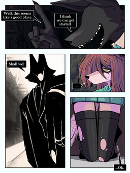 anthro clothed clothing dialogue duo female fur hair homeless imminent_sex kneeling male messy_hair smile suit text ponporio homeless_dog the_suit_(ponporio) canid canine canis domestic_dog mammal 3:4 absurd_res comic digital_media_(artwork) english_text hi_res