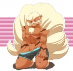 anthro blush bottomwear clothing male muscular muscular_anthro muscular_male pokemorph red_eyes shorts solo undressing biri riot41 nintendo pokemon arcanine canid canine generation_1_pokemon mammal pokemon_(species)