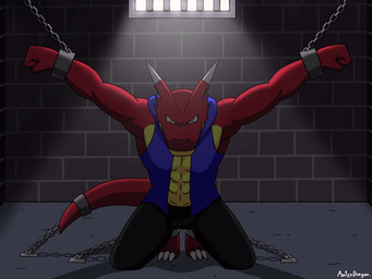 anthro bdsm bondage bound chain chained male solo tail anterdragon mythology anterdragon_(character) dragon mythological_creature mythological_scalie scalie 2023 4:3 animated digital_media_(artwork)