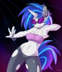 2017 anthro anthrofied biped blue_hair clothing conditional_dnp dancing digital_media_(artwork) electronics equid equine eyewear female friendship_is_magic hair hasbro headphones hi_res horn mammal multicolored_outline my_little_pony mythological_creature mythological_equine mythology outline portrait pose shaded signature simple_background skoon solo sunglasses tail thong three-quarter_portrait tight_clothing torn_clothing underwear unicorn vinyl_scratch_(mlp)