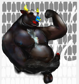 aged_up anthro blue_nose bluenose body_hair bottle brush butt chest_hair container dark highly horn male masculine masturbation mature_male milk muscular nipples nude overweight slightly_chubby solo strokes view waist 20secondstoshame bod curtis bovid bovine cattle mammal detailed digital_media_(artwork) hi_res