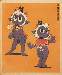 2_toes 4_fingers ambiguous_gender angry anthro bell bell_collar black_body blush blush_lines butt cape clothing collar duo feet fingers frowning_at_viewer glistening glistening_butt hair horn leaf_on_crotch looking_at_viewer nipples pouting presenting presenting_hindquarters red_cape red_clothing toes white_hair squibbleink cult_of_the_lamb massive_monster_(studio) lamb_(cult_of_the_lamb) red_crown_(cult_of_the_lamb) bovid caprine humanoid mammal sheep