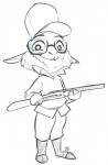 2_toes 3_fingers anthro boots clothed clothing eyewear feet female fingers footwear fur glasses gun hat headgear headwear holding_gun holding_object holding_ranged_weapon holding_weapon looking_at_viewer ranged_weapon shoes shotgun simple_background smile solo toes weapon white_background alec8ter conditional_dnp disney zootopia dawn_bellwether bovid caprine domestic_sheep mammal sheep 2016 black_and_white monochrome signature