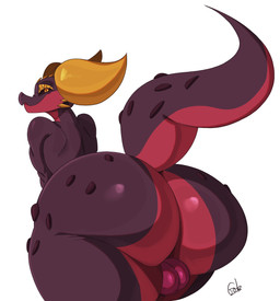 2_horns anthro backsack balls big_balls big_butt bottom_heavy butt butt_focus femboy genitals horn huge_butt looking_back male nude presenting presenting_hindquarters pupils shortstack shortstack_male simple_background slit_pupils solo standing tail thick_tail thick_thighs white_background wide_hips yellow_eyes gobsmacker elias_(roroboros) kobold scalie absurd_res hi_res