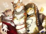 abs anthro biceps clothed clothing collar countershading fur group kemono male multicolored_body multicolored_fur muscular muscular_male necktie pecs simple_background spots stripes tattoo tach8 nekojishi studio_klondike likulau lin_hu shu-chi clouded_leopard felid feline leopard_cat mammal pantherine prionailurus tiger 2017 digital_media_(artwork) hi_res