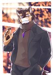 anthro brown_body brown_fur clothing countershading crystal eyebrows fur gesture jacket jewelry looking_at_viewer male necklace pawpads solo sweater thick_eyebrows topwear turtleneck waving ottyo_kope lifewonders live_a_hero pubraseer canid canine canis domestic_dog mammal hi_res