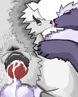 animal_genitalia animal_penis animal_vulva anus balls bodily_fluids butt canine_genitalia canine_nose canine_penis canine_vulva claws cum cum_in_vagina cum_inside cum_on_balls cum_on_penis duo eyes_closed female feral feral_on_feral french_kissing fur genital_fluids genitals grey_body grey_fur holding_butt horn kissing knot knotting licking_tongue male male/female mane penis purple_body purple_fur rear_view tail_anus vein veiny_penis vulva white_body white_fur m222 mythology dragon furred_dragon furred_scalie mythological_creature mythological_scalie scalie hi_res