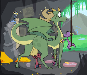 backsack ball_fondling balls bathing big_balls cave fantasy feral fondling genitals gold_(metal) gold_jewelry green_body group horn jewelry male male/male size_difference tail wings roksim european_mythology mythology dragon kobold mythological_creature mythological_scalie scalie western_dragon 2d_animation animated frame_by_frame story story_in_description