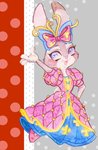 alternative_fashion anthro blush bow_ribbon clothed clothing dress fully_clothed hime_lolita j-fashion lolita_(fashion) open_mouth open_smile smile solo strawberry628_(artist) disney zootopia judy_hopps lagomorph leporid mammal rabbit 2020 hi_res painting_(artwork) traditional_media_(artwork) watercolor_(artwork)