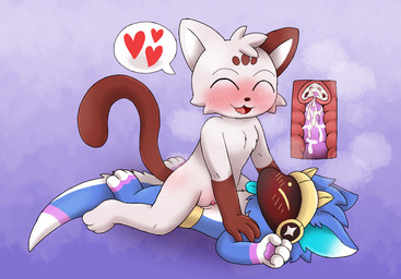 adult_on_young age_difference animal_genitalia animal_penis anthro blue_body blue_fur blue_hair blush bodily_fluids brown_tail canine_genitalia canine_penis clitoris cum cum_in_vagina cum_inside duo eyes_closed fangs female fur genital_fluids genitals hair hands_on_shoulders heart_symbol internal lying machine male male/female nude on_back open_mouth penetration penis protogen_visor size_difference tail teeth tongue_showing vaginal vaginal_penetration vulva white_body white_fur white_hair young conditional_dnp frchpk chipflake purpli domestic_cat felid feline felis mammal protogen 2026 alternate_version_at_source shaded