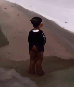 anthro beanie cliff clothing freckles fur hat headgear headwear hoodie hooves horn male outside red_body red_fur sea solo sweatshirt topwear water wind nule nule_(character) bovid caprine goat mammal digital_media_(artwork) hi_res