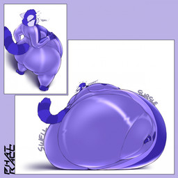 anthro before_and_after belly belly_expansion belly_inflation big_belly big_butt biped blue_body blue_fur blueberry_inflation body_inflation bodysuit butt butt_expansion chewing chewing_gum clothed clothing expansion expansion_sound_effect fur hand_on_belly high-angle_view huge_belly huge_butt hyper hyper_belly hyper_butt hyper_inflation immobile inflation looking_back_at_self male markings moan muffled rear_view ring_(marking) ringed_tail skinsuit solo sound_effects standing striped_markings striped_tail stripes tail tail_markings text tight_clothing worried phatracc ailurid mammal red_panda 1:1 2023 artist_name hi_res