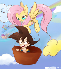 blue_sky cloud cloudy_sky female flying group hair male purple_hair sky smile wings kubota_(artist) dragon_ball dragon_ball_z friendship_is_magic hasbro my_little_pony mythology fluttershy_(mlp) goten rainbow_dash_(mlp) trunks_(dragon_ball) equid equine humanoid mammal mythological_creature mythological_equine pegasus saiyan hi_res