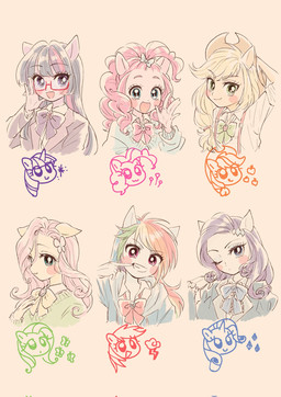 blush clothing dress eyewear female gesture glasses group jewelry overalls ribbons simple_background teeth waving mlringo3p friendship_is_magic hasbro my_little_pony applejack_(mlp) fluttershy_(mlp) pinkie_pie_(mlp) rainbow_dash_(mlp) rarity_(mlp) twilight_sparkle_(mlp) arthropod butterfly earth_pony equid equine horse humanoid insect lepidopteran mammal pony hi_res