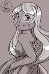 anthro breasts clothed clothing dress eyelashes female fur hair solo kittmouri mammal mephitid skunk 2:3 greyscale hi_res monochrome