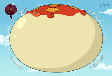 air_ballooning air_inflation belly belly_expansion big_belly collar creaking expansion floating green_collar hairless huge_belly hyper hyper_belly hyper_inflation immobile inflation interrobang motion_lines justydia helium_day monster_allergy bombo monster 2025 hi_res