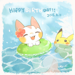 accessory ambiguous_gender buckteeth duo exclamation_point female feral flower flower_in_hair hair hair_accessory open_mouth outside partially_submerged plant swimming teeth text water kanannbo nintendo pokemon generation_1_pokemon generation_4_pokemon mammal pachirisu pikachu pokemon_(species) rodent sciurid shiny_pokemon 1:1 2015 english_text