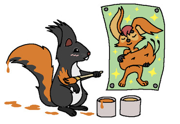 brush duo female feral painting prostokvashino tama-tama hybrid mammal rodent sciurid tree_squirrel