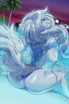 anthro big_breasts big_butt bikini bikini_thong biped blue_eyes breasts butt clothing eyelashes female looking_at_viewer looking_back looking_back_at_viewer pupils sitting solo swimming_pool swimwear thick_thighs two-piece_swimsuit kittellox_(artist) nintendo pokemon generation_5_pokemon legendary_pokemon pokemon_(species) reshiram 2024 hi_res