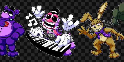 3_toes 4_arms 4_fingers anthro arms_bent black_background black_bow_tie black_eyelids black_eyes black_nose black_sclera black_top_hat bow_tie buckteeth button_(fastener) checkered checkered_background cheek_spots clothed clothed_anthro clothed_male clothing devil_horns_(gesture) ellipsis empty_eyes eyebrows eyelashes featureless_crotch feet fingers flower furrowed_eyebrows gesture gloves green_body green_pawpads group half-closed_eyes hand_gesture hand_on_own_chin handwear keyboard_instrument larger_anthro larger_male leaning leaning_forward light long_ears machine male male_anthro male_taur multi_arm multi_limb multicolored_body musical_instrument musical_keyboard musical_symbol narrowed_eyes open_clothing open_mouth open_smile open_topwear open_vest overweight overweight_anthro overweight_male pattern_background pawpads pink_eyebrows pink_nose plant playing_music pupils purple_body purple_bow_tie purple_clothing purple_eyes purple_topwear purple_vest reaching_towards_viewer red_flower seam_(sewing) simple_background size_difference smaller_anthro smaller_male smaller_taur smile smiling_at_viewer speaker speech_bubble standing symbol tail teeth thinking toes toothy_grin topwear vest walking_towards_viewer waving waving_at_viewer whiskers white_clothing white_gloves white_handwear white_pupils yellow_tail bobberbobman five_nights_at_freddy's five_nights_at_freddy's:_help_wanted five_nights_at_frickbear's_(series) five_nights_at_frickbear's_3 freddy_fazbear's_pizzeria_simulator scottgames dreadbear_(fnaf) dreadbear_(frickbear's) glitchtrap malhare_(frickbear's) mr._hippo_(fnaf) mr._hippo_(frickbear's) music_man_(fnaf) music_man_(frickbear's) animatronic bear common_hippopotamus hippopotamid lagomorph leporid mammal rabbit robot robot_taur taur 2025 absurd_res colored digital_drawing_(artwork) digital_media_(artwork) english_description hi_res lighting official_art shaded
