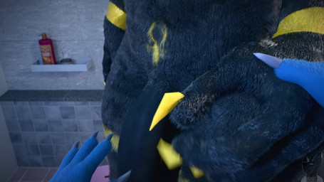 abdominal_bulge anthro balls belly big_belly black_body black_fur blue_body blue_fur bodily_fluids cum digestion duo ejaculation erection eyewear fatal_vore first_person_view front_view fur genital_fluids genitals glasses inside low-angle_view male male/male male_pred moan mouth_shot muscular muscular_male navel nude open_mouth oral_vore orgasm penis rapid_digestion rumbling_stomach sharp_teeth soft_vore standing struggling struggling_prey tail teeth text tongue vore twitchyanimation gin_(twitchyanimation) rami_(twitchyanimation) canid canine canis jackal mammal 16:9 2024 3d_(artwork) 3d_animation animated artist_name digital_media_(artwork) hi_res huge_filesize long_playtime sound video watermark widescreen
