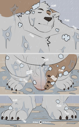 4_toes 5_fingers anthro areola arm_markings aroused barazoku bathing bathroom belly big_penis biped black_eyebrows black_nose bodily_fluids bottomless chest_tuft clothed clothing crotch_tuft eyebrows feet fingers flaccid foreskin fur fur_markings genital_fluids genitals glans hair male manly markings monotone_body monotone_fur mostly_nude musclegut muscular navel neck_tuft neutral_expression nude onomatopoeia overweight overweight_anthro overweight_male partially_retracted_foreskin patreon_logo patreon_username pecs penile penis presenting presenting_penis red_glans short_hair shower showering solo sound_effects text thick_thighs toes toony topless tuft twitter_logo vein veiny_penis water white_body white_fur vitashi patreon twitter canid canine canis domestic_dog mammal 2025 absurd_res artist_name comic digital_media_(artwork) english_text hi_res sequence signature
