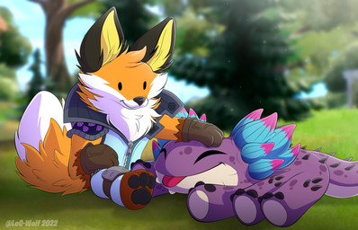 6_legs :3 ambiguous_gender anthro black_nose black_pawpads blep brown_body brown_fur chibi clothed clothing day dot_eyes duo eyes_closed feral fully_clothed fur gloves grass handwear headpat male male/ambiguous orange_body orange_fur outside pawpads paws petting plant simple_eyes smile tongue tongue_out tree white_body white_fur zipper leo-wolf epic_games fortnite fennix_(fortnite) canid canine fox klombo mammal red_fox scalie true_fox 2022 digital_drawing_(artwork) digital_media_(artwork) hi_res
