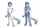anthro balls canid canine clothed clothing flaccid fur genitals glans greyscale humanoid_genitalia humanoid_penis humanoid_pointy_ears male mammal monochrome nude off/on penis pubes pusspuss simple_background solo white_background white_body white_fur