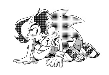 anthro blush breasts canon_couple clothing duo featureless_breasts female footwear gloves grin handwear kneeling male male/female quills_(anatomy) scut_tail shoes short_tail smile smirk tail pesky-pincushion sega sonic_the_hedgehog_(series) sally_acorn sonic_the_hedgehog chipmunk eulipotyphlan ground_squirrel hedgehog mammal rodent sciurid hi_res monochrome