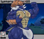 5_fingers abs anthro areola biceps biped blue_body countershade_torso countershading fingers male muscular muscular_anthro muscular_male nipple_piercing nipples pecs piercing qr_code solo masterelrest nintendo pokemon generation_5_pokemon pokemon_(species) samurott hi_res