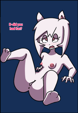 anthro anus areola black_border blush bodily_fluids border breasts butt cum cum_in_vagina cum_inside dialogue feet female fur genital_fluids genitals nipples nude open_mouth simple_background solo spread_legs spreading tail text toes tongue transparent_background vulva white_body white_fur negativefox vianca_(negativefox) canid canine canis domestic_dog mammal nordic_sled_dog samoyed spitz alpha_channel digital_media_(artwork) english_text