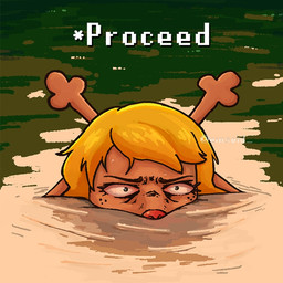 album_reference ambiguous_gender anthro antlers blonde_hair hair horn partially_submerged red_nose solo tan_body text water einsoid deltarune thundercat_(musician) undertale_(series) noelle_holiday deer mammal english_text female_(lore)