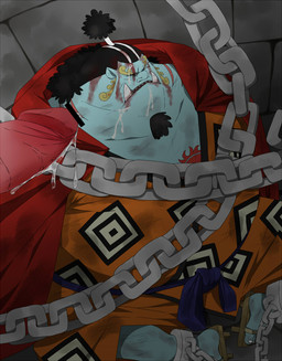 bodily_fluids bound bruised chain chained clothing cuff_(restraint) cum cum_on_eye cum_on_face cum_on_penis duo erection genital_fluids genitals humanoid_genitalia humanoid_penis male male/male not_furry penis restraints shackles sitting solo_focus tattoo tusks chidzu chizu one_piece jinbe aquatic fish fish-men_(one_piece) humanoid 2012
