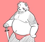 anthro belly big_belly bulge clothing humanoid_hands kemono male moobs navel nipples overweight overweight_male red_background simple_background solo underwear weapon bear_2key canid canine mammal raccoon_dog tanuki 2023 hi_res