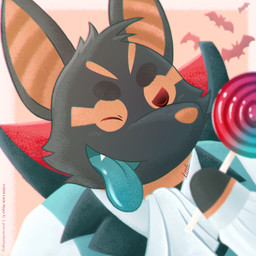 anthro candy cape chibi clothed clothed_male clothing costume dessert food fur halloween_costume holding_food holding_object holidays lollipop looking_at_viewer male one_eye_closed red_eyes solo suit teal_tongue tongue tongue_out topwear vampire_costume vest wink winking_at_viewer yellow_body yellow_fur littlehyper egyptian_mythology halloween middle_eastern_mythology mythology pixile_studios super_animal_royale anubis chonk_unabis_(littlehyper) anubian_jackal bat canid canine canis deity jackal mammal super_anubis_(sar) super_wolf_(sar) vampire 1:1 chromatic_aberration
