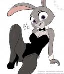 2016 anthro big_breasts biped bow_(feature) bow_tie breasts buckteeth bunny_costume cleavage clothed clothing costume disney female footwear hi_res high_heels judy_hopps lagomorph legwear leotard leporid letterbox long_ears looking_at_viewer mammal monotone_clothing monotone_leotard necktie pantyhose platform_footwear platform_heels playboy_bunny playboy_outfit rabbit ribbons shoes simple_background sirdooblie solo teeth text third-party_edit zootopia