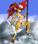 anthro bikini breasts clothed clothing female flag hair melee_weapon solo swimwear swiss_flag sword two-piece_swimsuit weapon duplicitousmachine hippik celine_louison giraffe giraffid mammal absurd_res hi_res huge_filesize