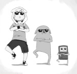 :< :d clothing dancing eyewear femboy group hair hood humor machine male simple_background smile sunglasses white_background ask-awesome-finn adventure_time cartoon_network gangnam_style bmo finn_the_human jake_the_dog canid canine canis domestic_dog human mammal robot 2012 2d_animation animated greyscale loop low_res meme monochrome motion_tweening short_playtime brother_(lore) brothers_(lore) sibling_(lore)