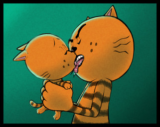 age_difference anthro black_body black_fur black_nose black_stripes black_tail bodily_fluids carrying_another duo eyes_closed french_kissing fur green_background holding_another kissing male male/male markings multicolored_body multicolored_fur orange_body orange_ears orange_fur orange_tail saliva side_view simple_background standing striped_body striped_fur striped_markings striped_tail stripes tail tail_markings teeth tongue tongue_out two_tone_body two_tone_fur two_tone_tail whiskers young young_anthro young_male younger_male nivy_(artist) dog_man_(series) li'l_petey_(dog_man) petey_the_cat domestic_cat felid feline felis mammal 2026 digital_media_(artwork) father_(lore) father_and_child_(lore) father_and_son_(lore) incest_(lore) parent_(lore) parent_and_child_(lore) parent_and_son_(lore) son_(lore)