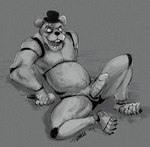 anthro balls clothing genitals hat headgear headwear looking_at_viewer machine male penis smile smiling_at_viewer solo sayuncle five_nights_at_freddy's scottgames freddy_(fnaf) animatronic bear mammal robot 2014 digital_media_(artwork) monochrome