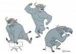 anthro barefoot biped casual_nudity feet flexing frown furniture grey_body hooves horn looking_aside male nude on_one_leg simple_background sitting smile solo standing stool tail tail_tuft tuft vaulting vaulting_horse white_background cory_loftis disney zootopia chief_bogo bovid bovine cape_buffalo mammal hi_res official_art partially_colored sketch