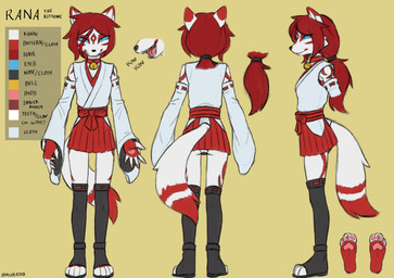 4_toes 5_fingers anthro asian_clothing biped blue_eyes bottomwear breasts butt clothed clothed_anthro clothed_female clothing east_asian_clothing feet female fingers front_view fully_clothed fully_clothed_anthro fully_clothed_female fur hair handpaw japanese_clothing kimono miko_outfit open_mouth pawpads paws rear_view red_hair side_view simple_background small_breasts solo standing tail teeth text toes tongue topwear white_body white_fur white_tail sealer4258 asian_mythology east_asian_mythology japanese_mythology mythology rana_(sealer4258) canid canine fox fox_spirit mammal yokai 2025 digital_media_(artwork) english_text hi_res model_sheet