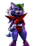 anthro bracelet breasts clothing collar ear_piercing female gesture green_hair grey_hair hair hand_on_hip jewelry lipstick machine makeup piercing purple_body red_clothing simple_background solo spiked_bracelet spiked_collar spikes thick_thighs white_background mccloud_industries_(artist) five_nights_at_freddy's five_nights_at_freddy's:_security_breach scottgames steel_wool_studios roxanne_wolf animatronic canid canine canis mammal robot robot_anthro wolf 2021 3d_(artwork) digital_media_(artwork)