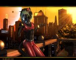 anthro city clothing femboy flower latex male plant solo tight_clothing selker selker_ari felid feline mammal pantherine 5:4 hi_res