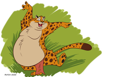 anthro bottomwear clothed clothing fangs fur gesture hand_gesture loincloth loincloth_only male markings morbidly_obese morbidly_obese_anthro morbidly_obese_male obese obese_anthro obese_male open_mouth overweight overweight_anthro overweight_male paws pointing raised_arm smile solo spots spotted_body spotted_fur tail teeth tongue topless wide_eyed dutch_(artist) disney zootopia benjamin_clawhauser cheetah felid feline mammal 2022 5:3 hi_res signature