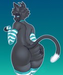 anthro anus barely_visible_anus black_body black_fur butt clothing femboy fluffy fur legwear male solo stockings spamjamz domestic_cat felid feline felis mammal 5:6 absurd_res hi_res